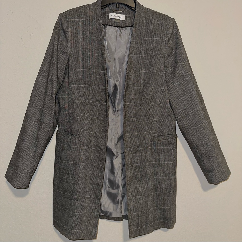 Calvin Klein gray plaid coat size 10